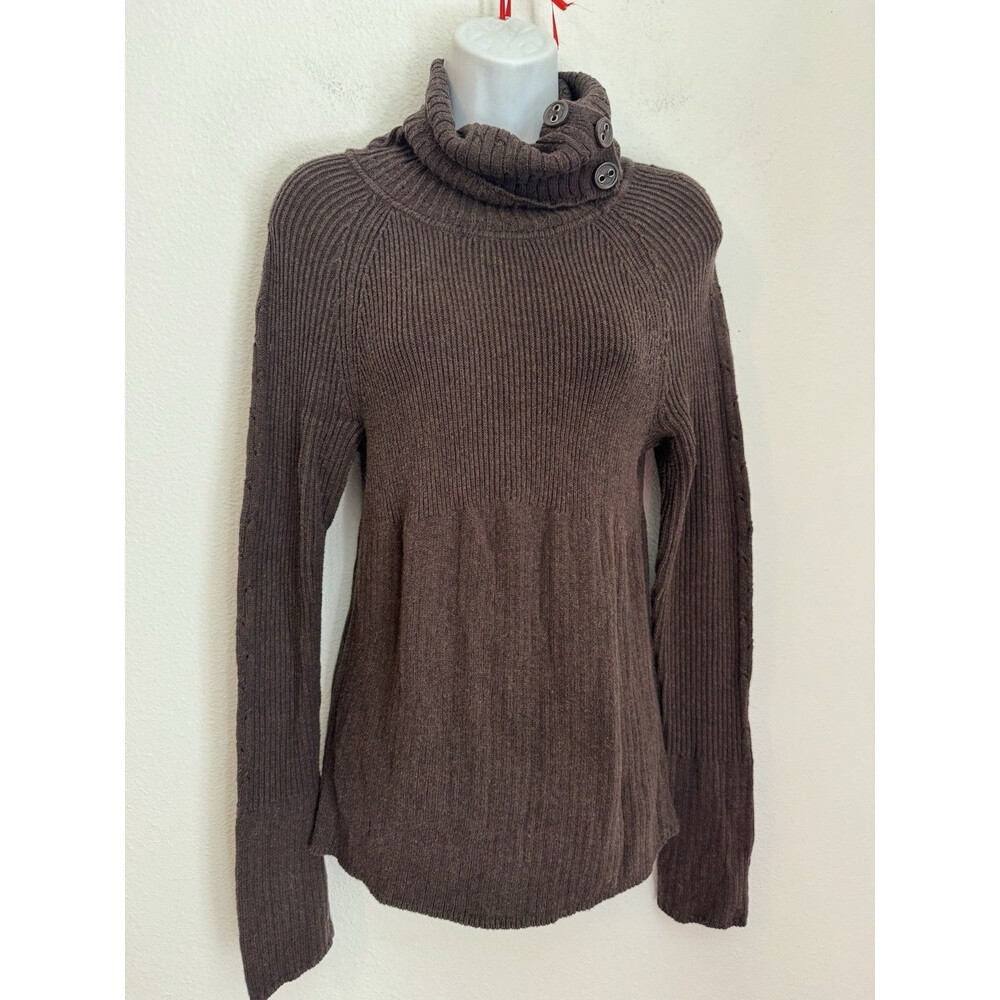 DKNY Jeans Sweater Turtleneck Buttons Brown Size M Y2K Cotton Peplum